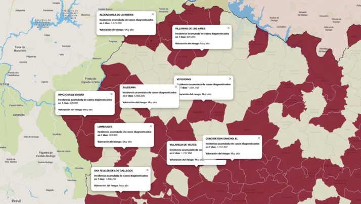 Mapa con los municipios que presentan contagios a fecha de 29 de diciembre de 2021 / FUENTE: JCyL